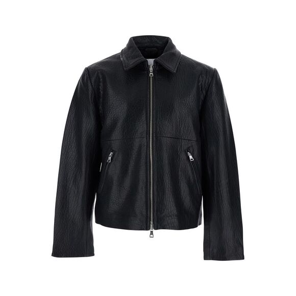 Won Hundred Men Black Jacket With Classic Collar And Zip Closure In Leather Man